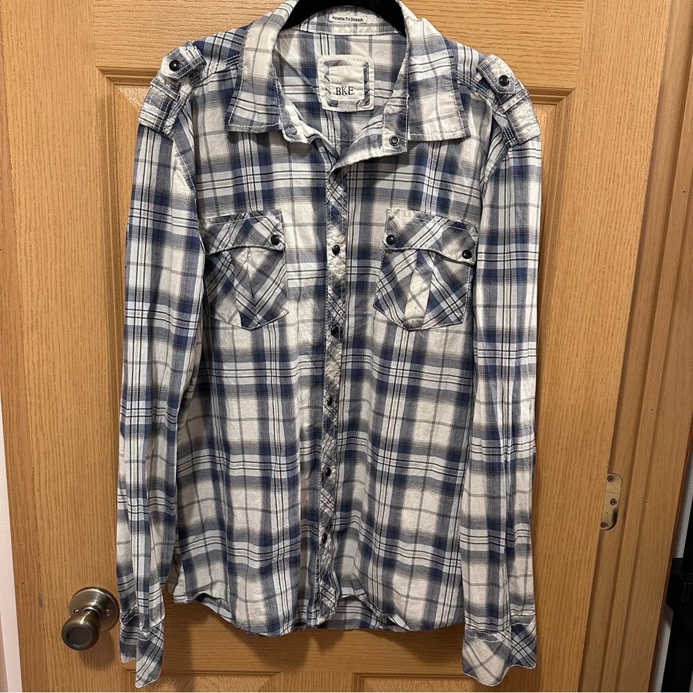 BKE Blue and Cream Plaid Shirt